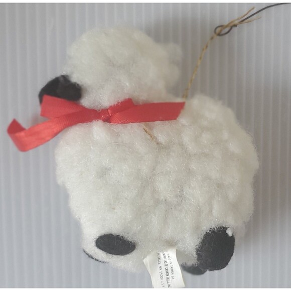 Vintage SHEEP LAMB Covered w/Fuzzy Wool Red Bow Christmas Ornament Cannon Falls - Picture 1 of 8